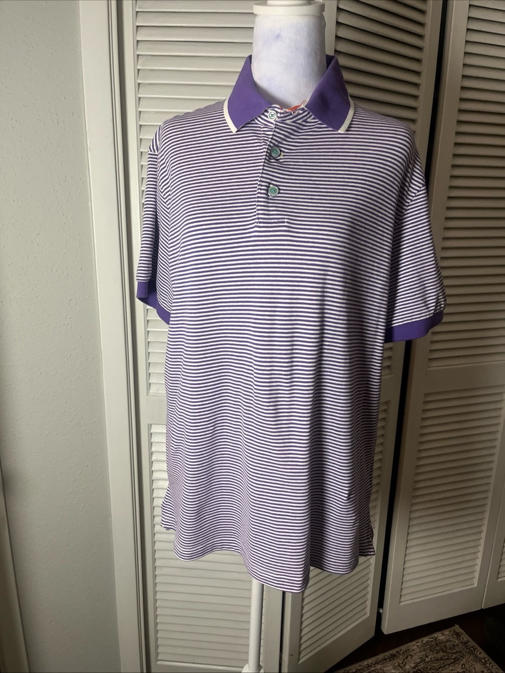 Robert Graham Purple and White Striped Polo size L